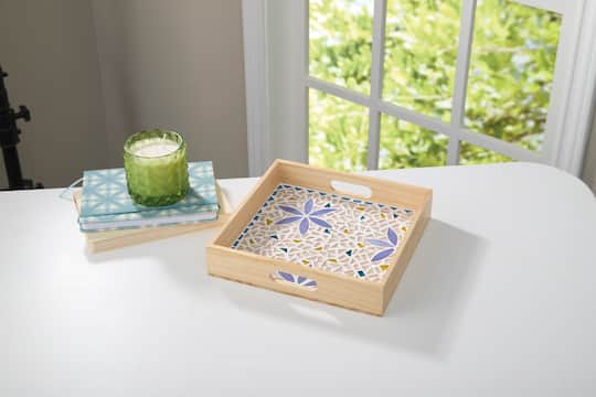 Make Market; 10" x 10" Indigo Flowers Mosaic Tray Kit by Make Market®; Category:Mosaic Kits; Image:1